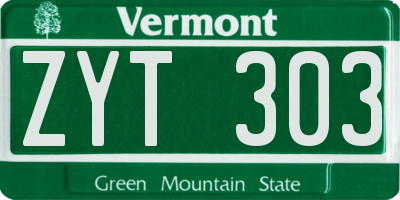 VT license plate ZYT303