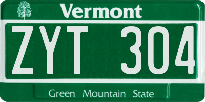 VT license plate ZYT304