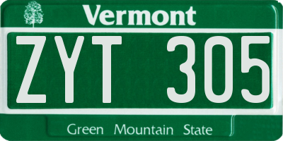VT license plate ZYT305