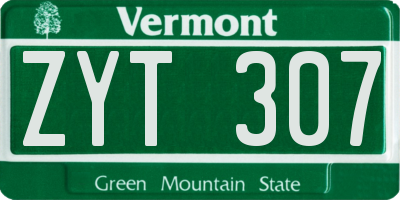 VT license plate ZYT307