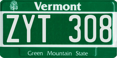 VT license plate ZYT308