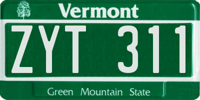 VT license plate ZYT311