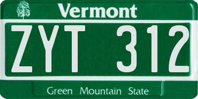 VT license plate ZYT312