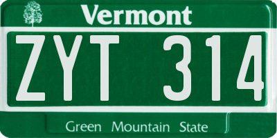 VT license plate ZYT314