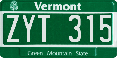 VT license plate ZYT315