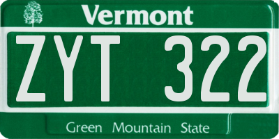 VT license plate ZYT322