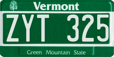 VT license plate ZYT325