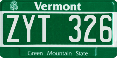VT license plate ZYT326