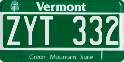 VT license plate ZYT332