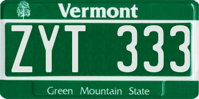 VT license plate ZYT333