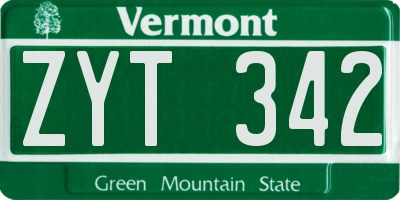 VT license plate ZYT342
