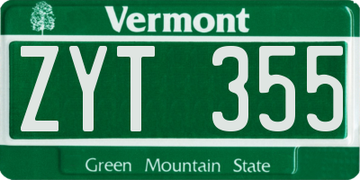 VT license plate ZYT355
