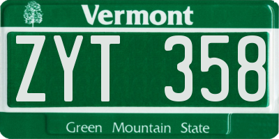 VT license plate ZYT358