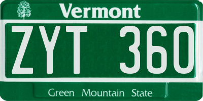 VT license plate ZYT360