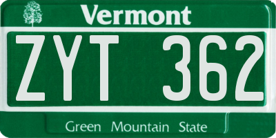 VT license plate ZYT362