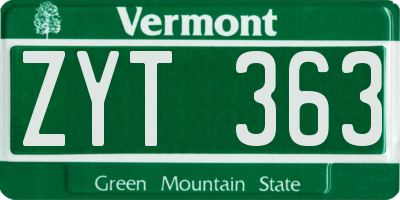 VT license plate ZYT363