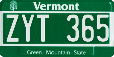 VT license plate ZYT365