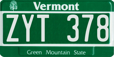 VT license plate ZYT378