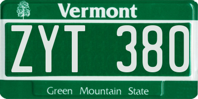 VT license plate ZYT380