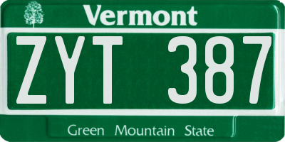 VT license plate ZYT387