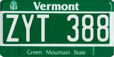 VT license plate ZYT388