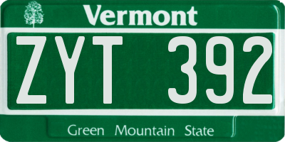 VT license plate ZYT392
