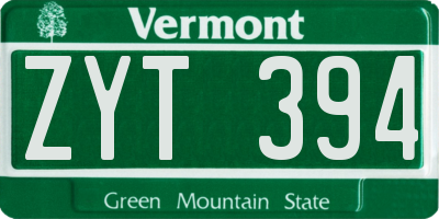 VT license plate ZYT394