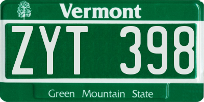 VT license plate ZYT398