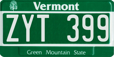 VT license plate ZYT399