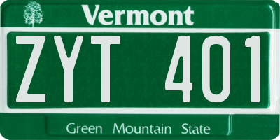 VT license plate ZYT401