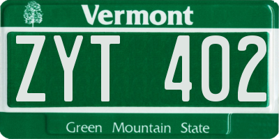 VT license plate ZYT402