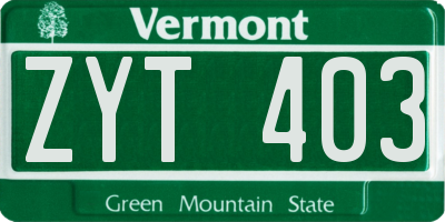 VT license plate ZYT403