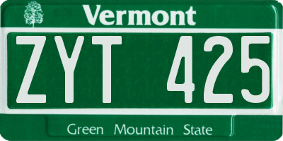 VT license plate ZYT425
