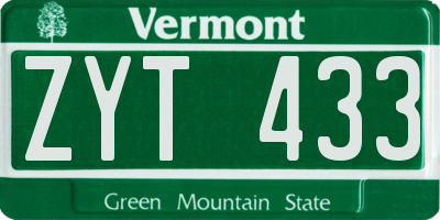 VT license plate ZYT433