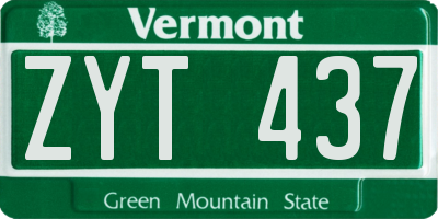 VT license plate ZYT437