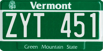 VT license plate ZYT451