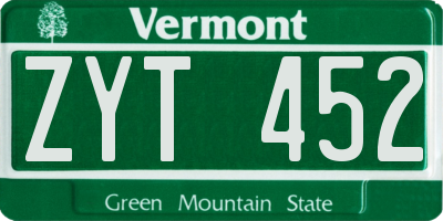 VT license plate ZYT452