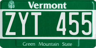 VT license plate ZYT455