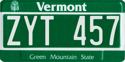 VT license plate ZYT457