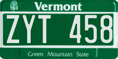 VT license plate ZYT458
