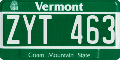 VT license plate ZYT463