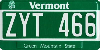 VT license plate ZYT466