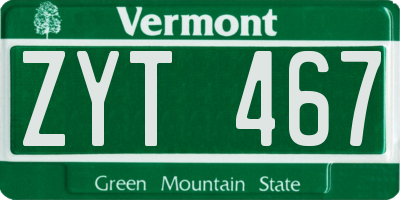 VT license plate ZYT467
