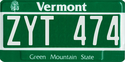 VT license plate ZYT474