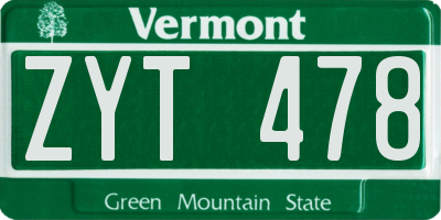 VT license plate ZYT478