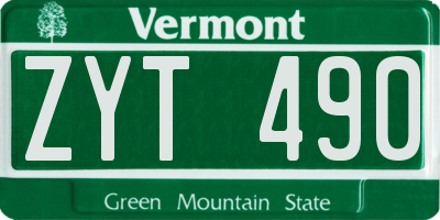 VT license plate ZYT490