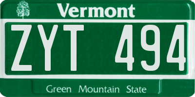 VT license plate ZYT494