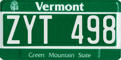 VT license plate ZYT498