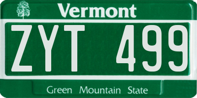 VT license plate ZYT499