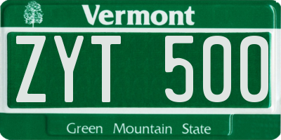 VT license plate ZYT500
